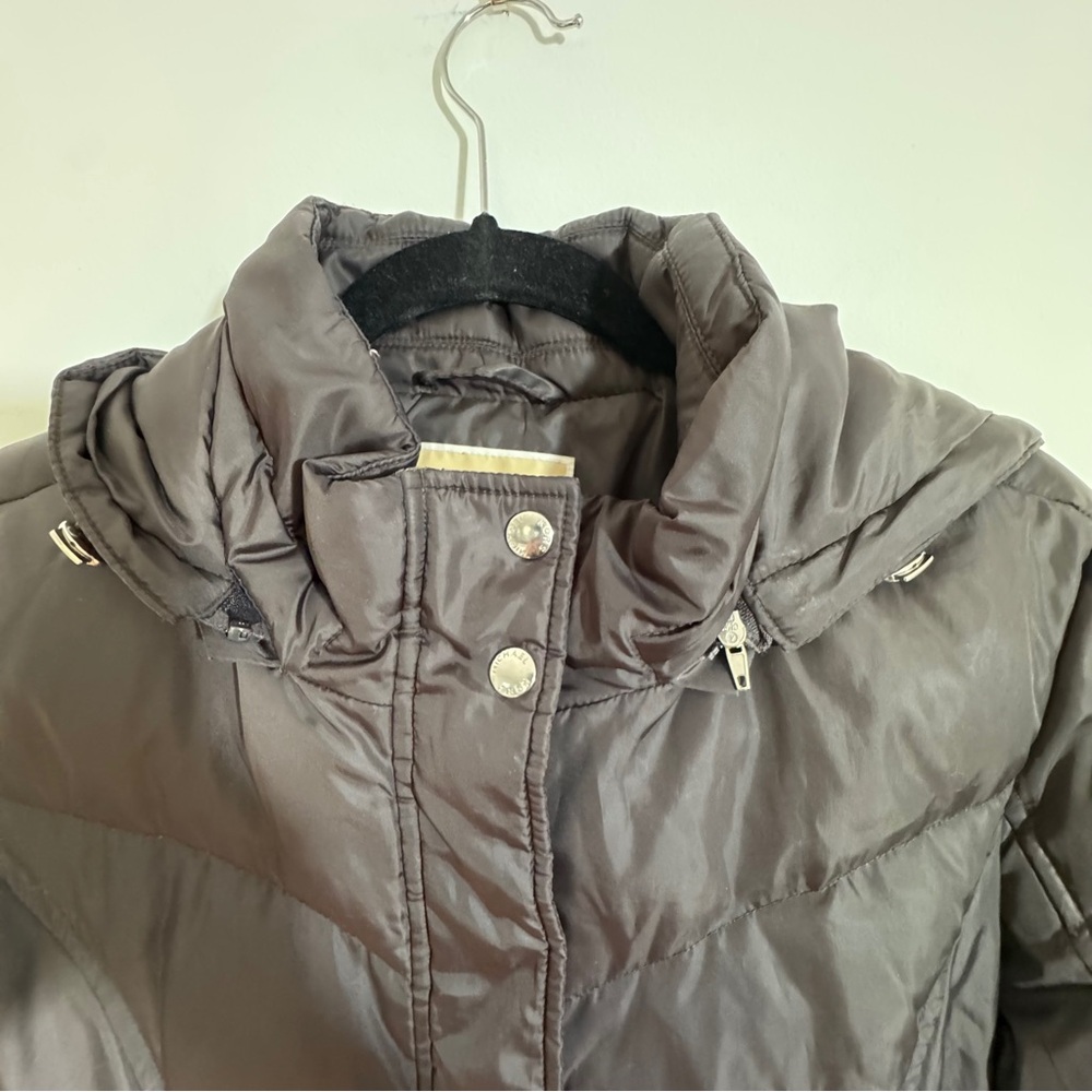 Michael Kors Down Puffer Coat Black Hooded Long Parka Size PL Warm Winter Jacket - Picture 5 of 15